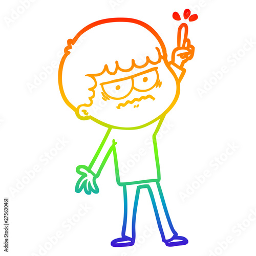 rainbow gradient line drawing cartoon annoyed man
