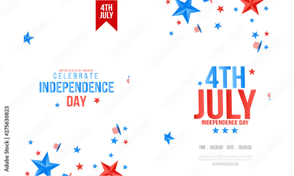 Fototapeta premium 4th of July Independence Day of the USA Vector Illustration. Fourth of July American national Celebration Design with Stars on White Background for Banner, Greeting Card