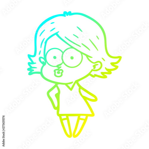 cold gradient line drawing cartoon girl pouting