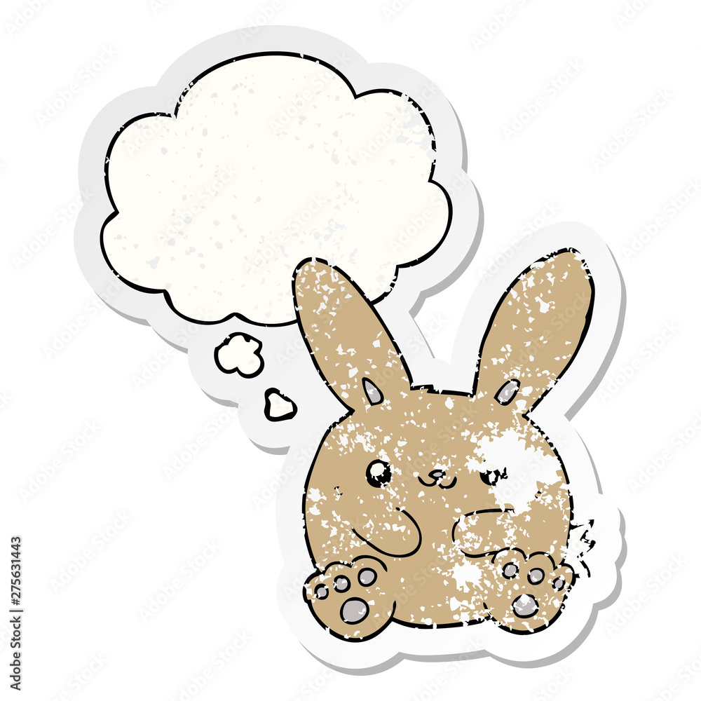 cartoon rabbit and thought bubble as a distressed worn sticker cartoon rabbit and thought bubble as a distressed worn sticker
