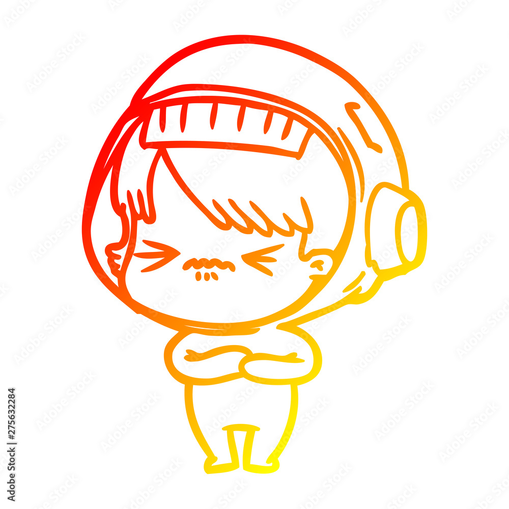Obraz premium warm gradient line drawing angry cartoon space girl