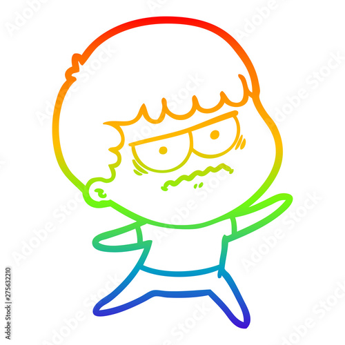 rainbow gradient line drawing cartoon annoyed man