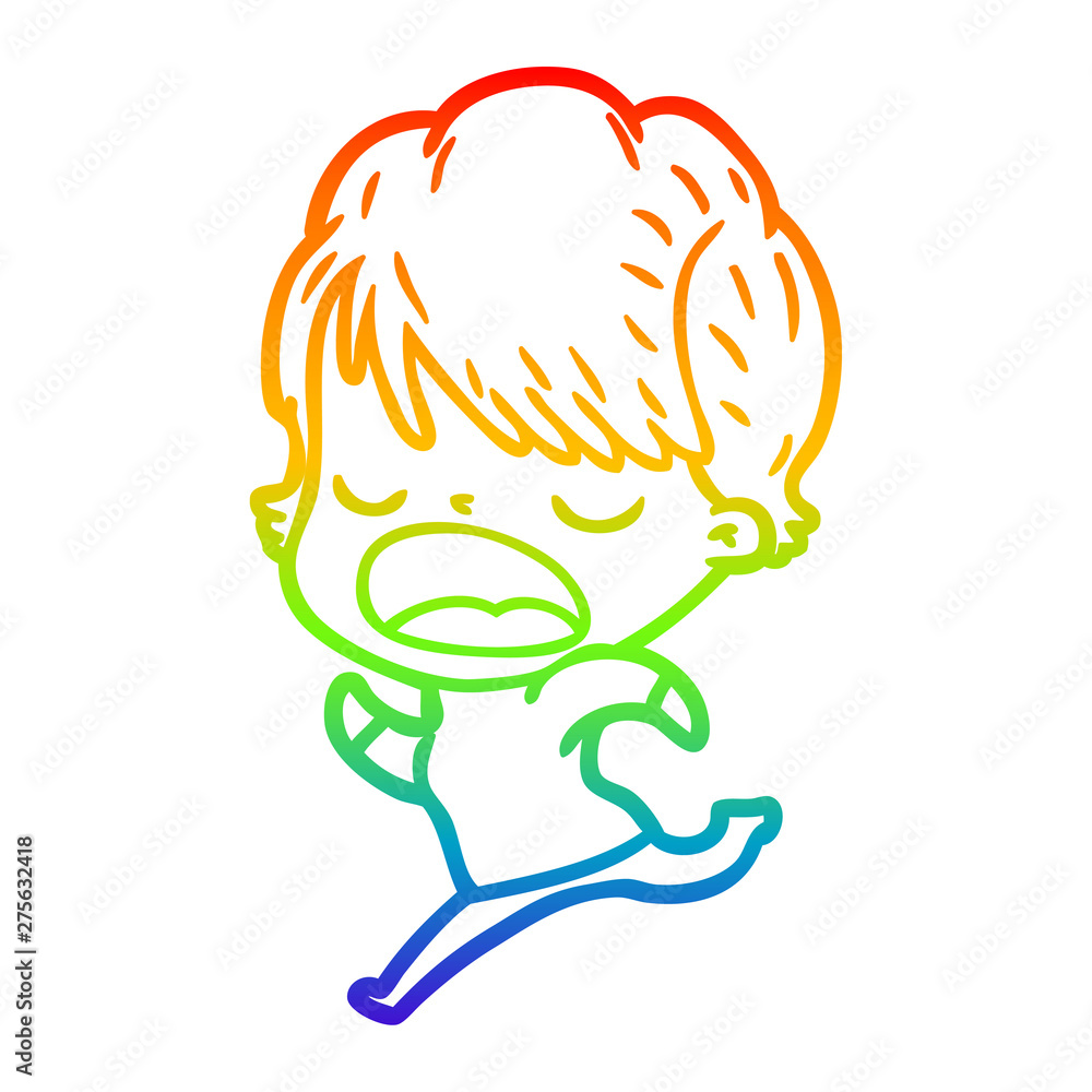rainbow gradient line drawing cartoon woman talking