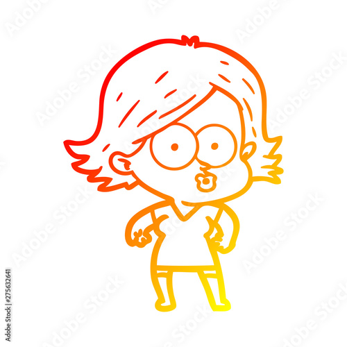 warm gradient line drawing cartoon girl pouting