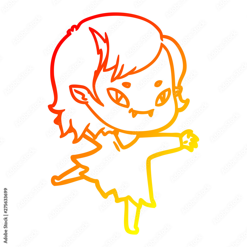 warm gradient line drawing cartoon friendly vampire girl