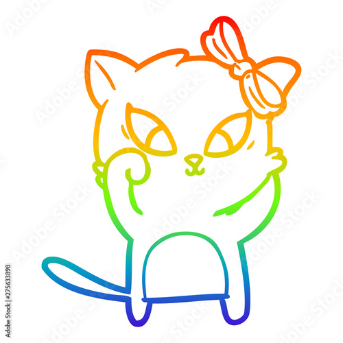 rainbow gradient line drawing cartoon cat