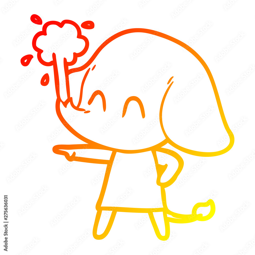 warm gradient line drawing cute cartoon elephant spouting water warm gradient line drawing cute cartoon elephant spouting water