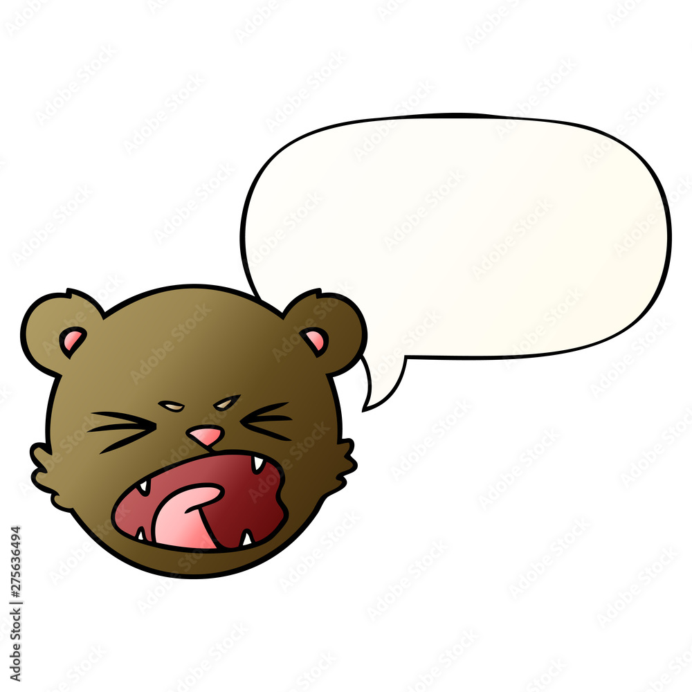 Fototapeta premium cute cartoon teddy bear face and speech bubble in smooth gradient style