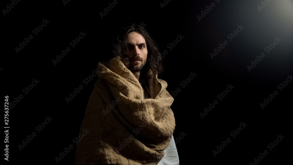 Saint prophet in robe looking into camera, righteous life, Christian faith Saint prophet in robe looking into camera, righteous life, Christian faith