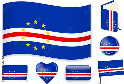 Cape Verde flag in seven shapes. Editable and separate layers.