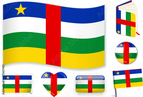 Central African Republic flag in seven shapes. Editable with separate layers.