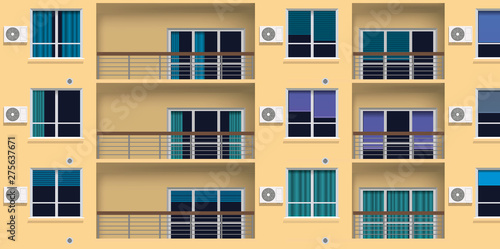 Valokuva Concept de la canicule en milieu urbain, avec la façade d’un immeuble de banlieu