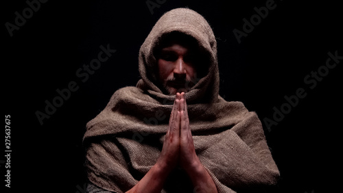 Valokuva Christian prophet in robe praying, asking for soul salvation, belief in god