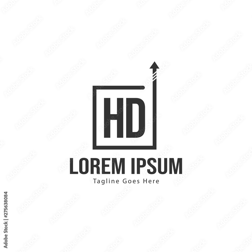 Initial HD logo template with modern frame. Minimalist HD letter logo vector illustration