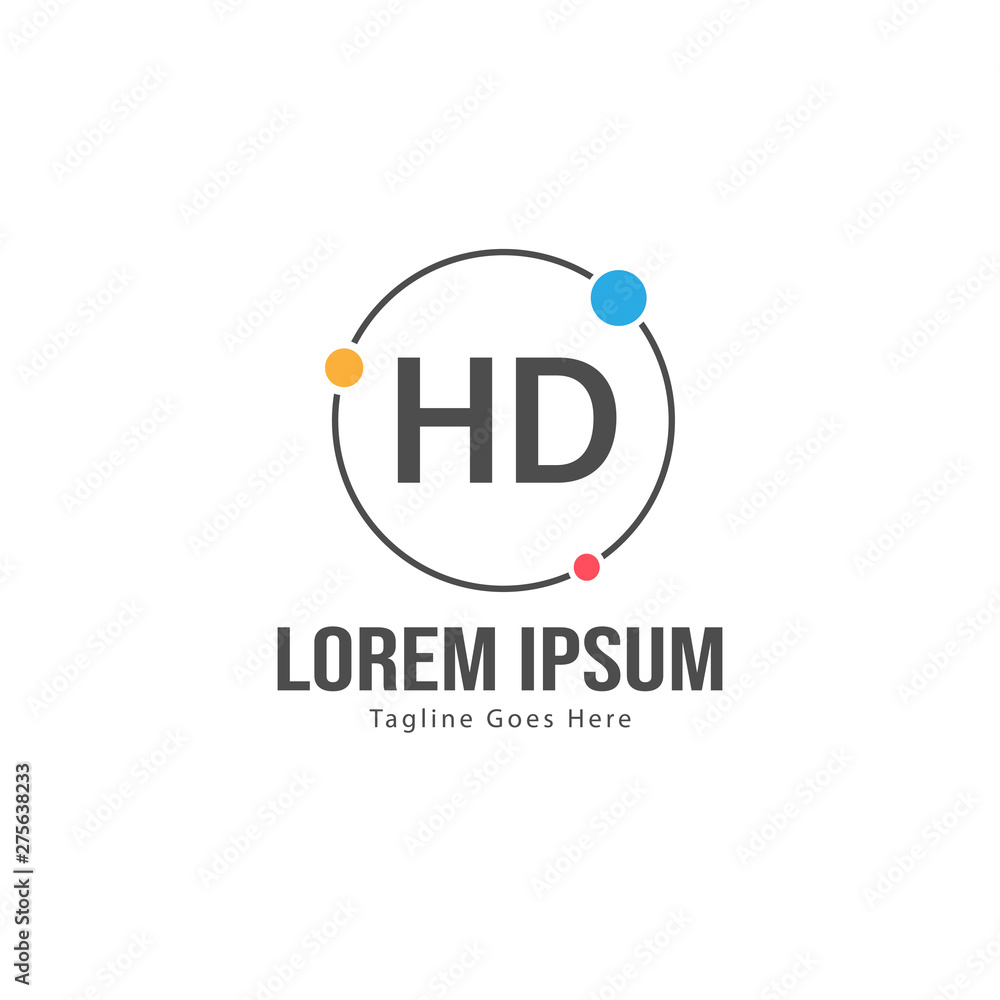 Initial HD logo template with modern frame. Minimalist HD letter logo vector illustration