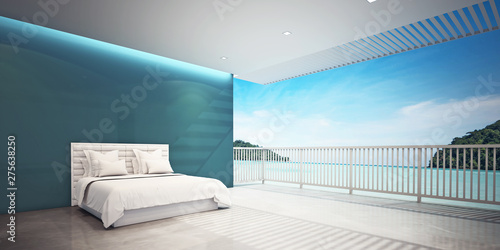 3d rendering bedroom interior with sea view background