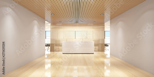 Empty office,white room interior,white reception interior with white space,3d rendering