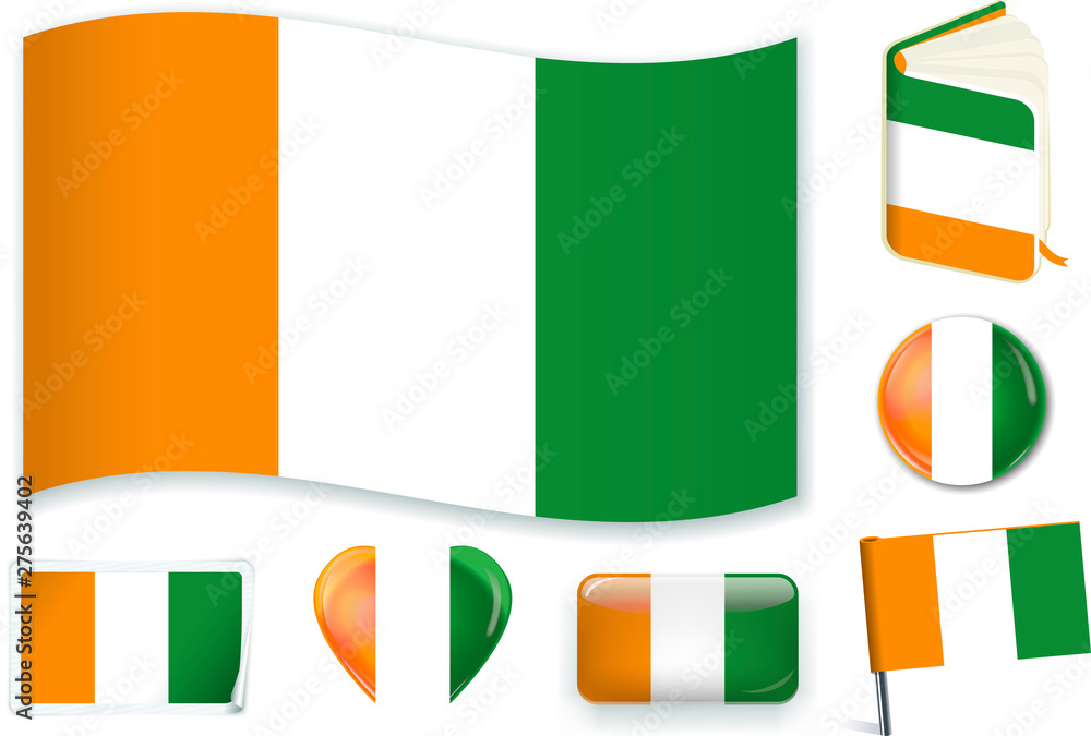 Ivory Coast flag in seven shapes. Editable with separate layers. Ivory Coast flag in seven shapes. Editable with separate layers.