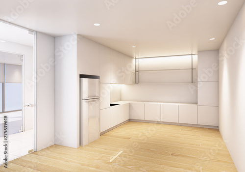 kitchen interior room, or ready for decoration,3d white room interior