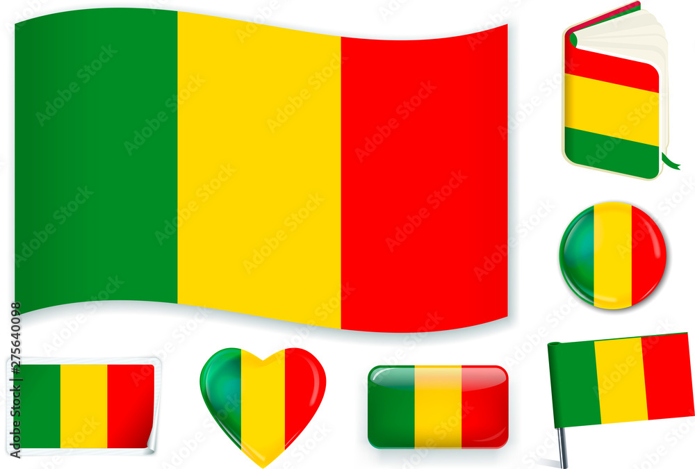 Mali flag in seven shapes. Editable with separate layers. Mali flag in seven shapes. Editable with separate layers.