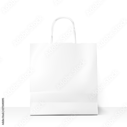 Blank paper shopping bag mockup isolated on white background. Vector illustration. Ready to use for your design, advertising, branding, promo and etc. EPS10. 
