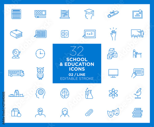 Set of School and Education icons in line	- Back to School