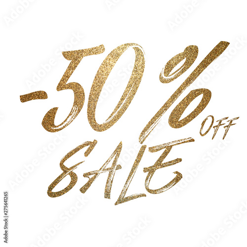 Illustration of text discounts for sale gold glitter letters