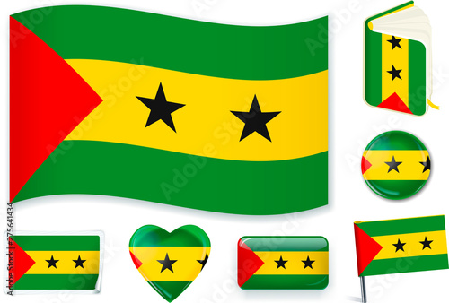 Sao Tome and Principe flag in seven shapes. Editable and separate layers.