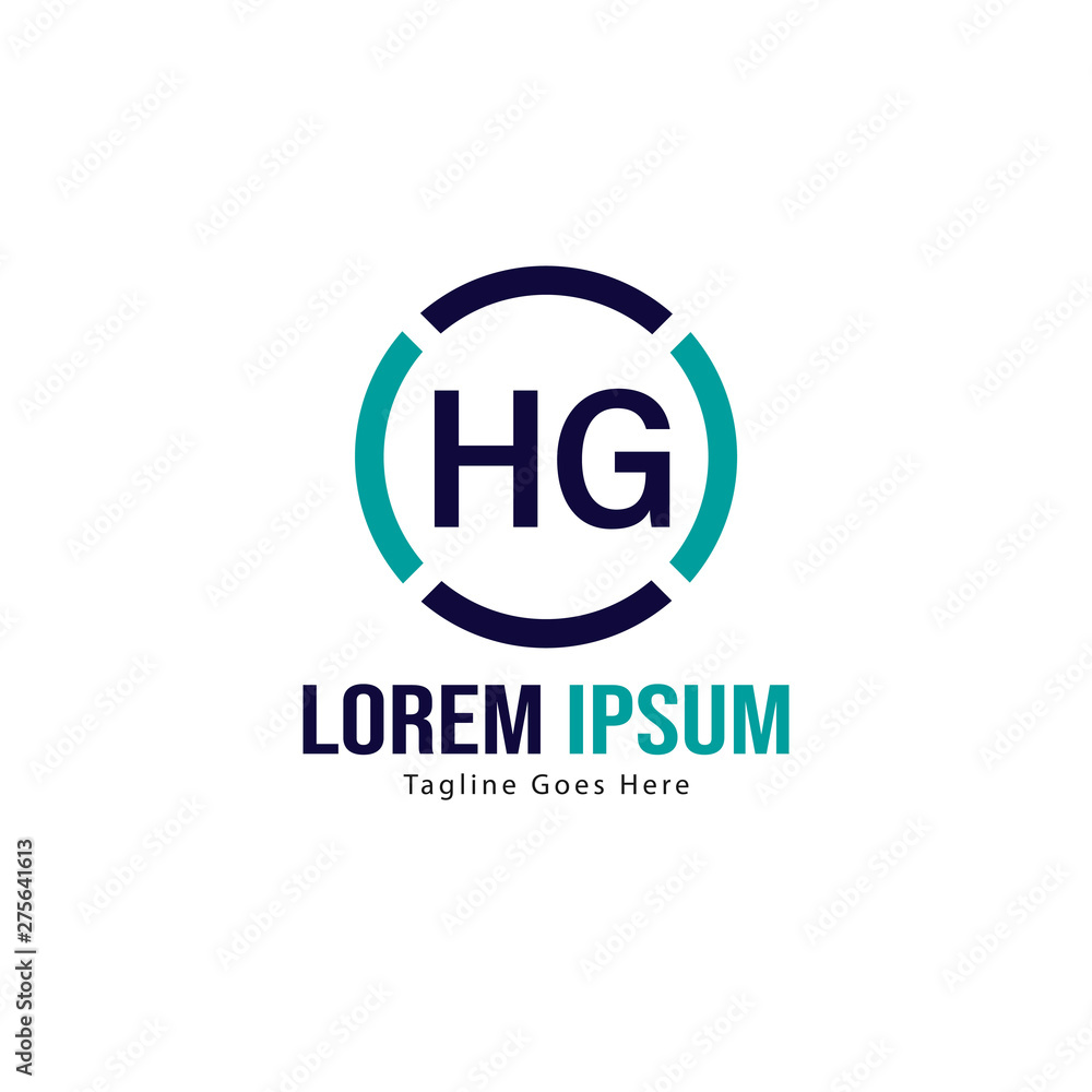 Initial HG logo template with modern frame. Minimalist HG letter logo vector illustration