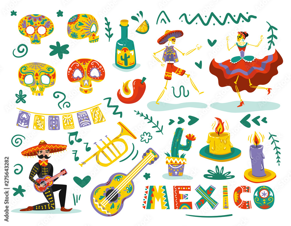 Naklejka premium Day Dead Mexico Set