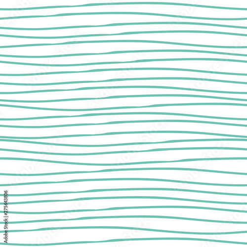 Abstract light blue hand drawn horizontal doodle line design. Seamless irregular vector pattern on fresh white background. Great for wellness, beauty, food products, packaging, stationery, giftwrap