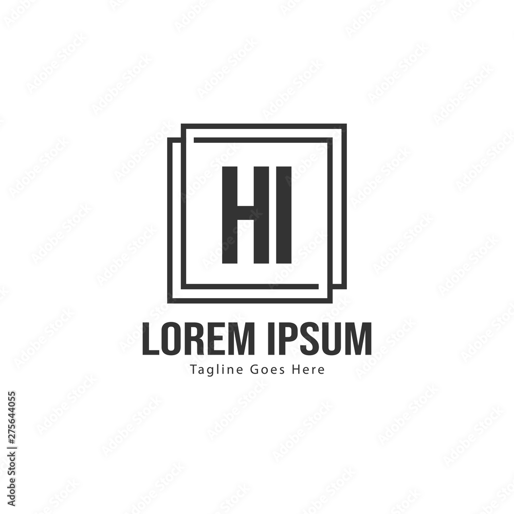 Initial HI logo template with modern frame. Minimalist HI letter logo vector illustration