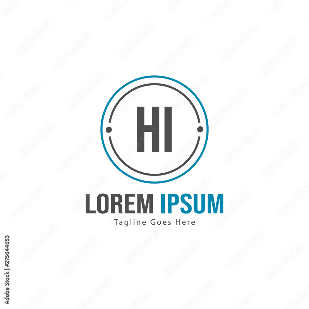 Initial HI logo template with modern frame. Minimalist HI letter logo vector illustration