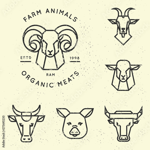 Reading linear icons of farm animals are perfect for printing as well as for use in logos. Vector collection of illustrations of farm animals icons in linear style isolated on background.