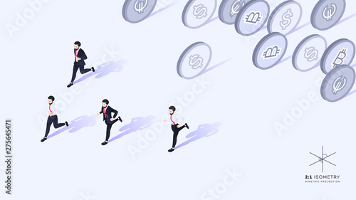 Businessmen running away from money.