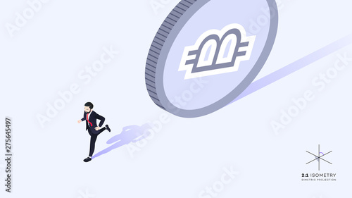 Businessman running away from money.