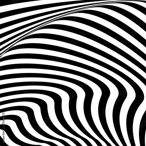 Abstract pattern of wavy black stripes. Distortion, analogue of optical illusion. Vector illustration