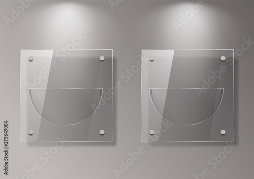 Vector modern transparent glass plates set on sample background. Eps10