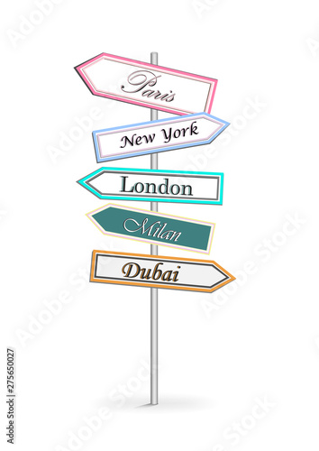 multicolor road signs Shopping Citi isolated on white background vertical vector illustration