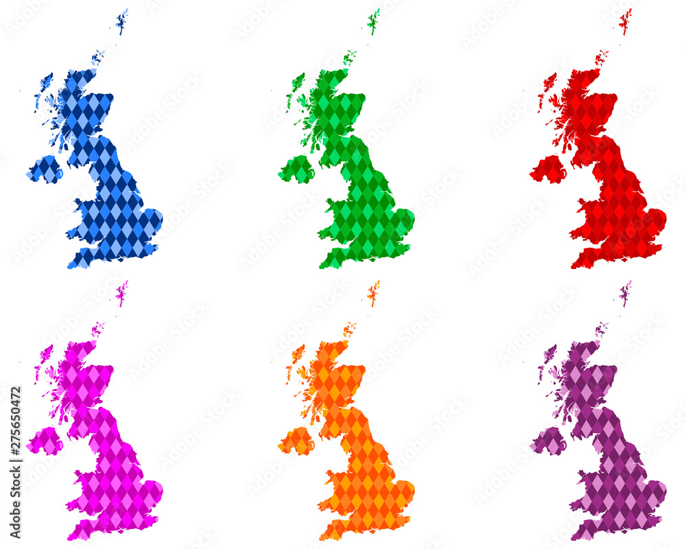 Karten von Grossbritannien mit farbigen Rauten
