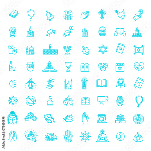 Vector religion icons set thin style. Vector