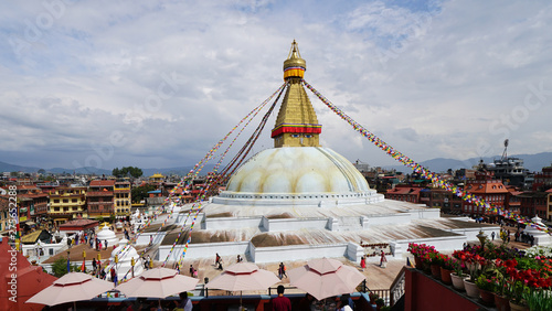 Nepal  Kathmandu. Boudhanath stupa with prayer flags