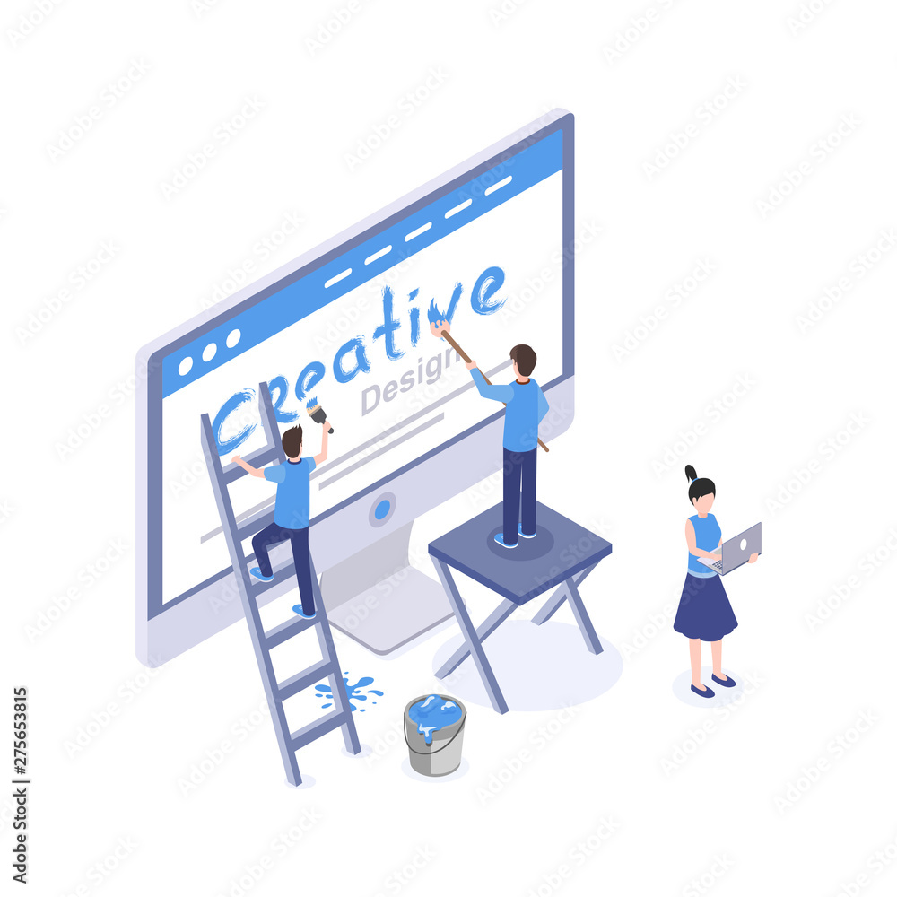 Web design studio vector isometric illustration. Graphic designer creating homepage, mobile app interface, searching ideas and solutions isolated clipart. UI, UX development 3d drawing Web design studio vector isometric illustration. Graphic designer creating homepage, mobile app interface, searching ideas and solutions isolated clipart. UI, UX development 3d drawing