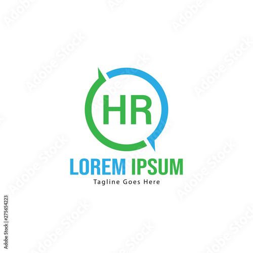 Initial HR logo template with modern frame. Minimalist HR letter logo vector illustration