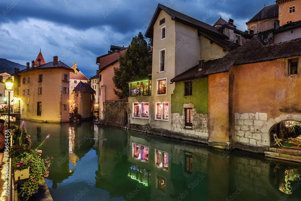 Annecy Thiou River with Castle in Evening