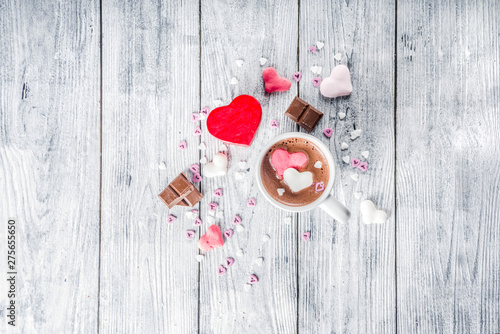Valentines day hot chocolate with marshmallow hearts