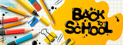 Back to school sale horizontal banner. First day of school, vector illustration.