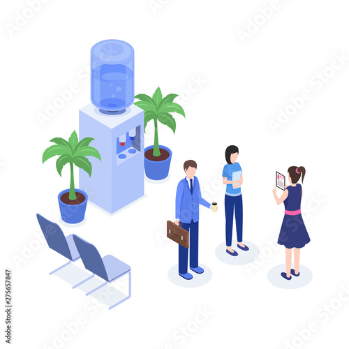 Office workers vector isometric color illustration. HR agent interviewing applicants, candidates at job interview, staff 3d cartoon characters. Business people, corporation, teamwork, employment