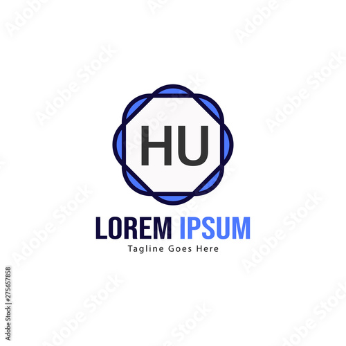 Initial HU logo template with modern frame. Minimalist HU letter logo vector illustration