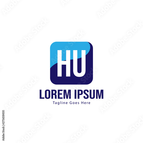 Initial HU logo template with modern frame. Minimalist HU letter logo vector illustration
